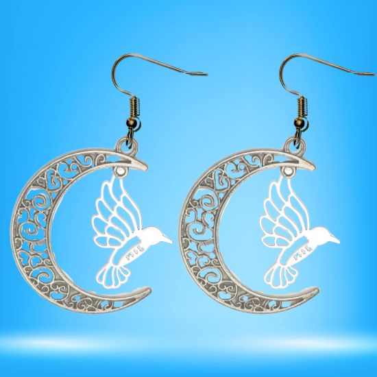 Imagen de Hermoso Colibri Silueta Grande Alta Durabilidad en Luna Creciente Negra 41x31mm en Aretes, Collar o Juego (Aretes+Collar)+9 Combinaciones y Modelos para Escoger x1col