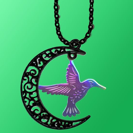 Imagen de Hermoso Colibri Acero Inoxidable Alta Durabilidad en Luna Creciente Negra 41x31mm en Aretes, Collar o Juego (Aretes+Collar)+9 Combinaciones y Modelos para Escoger x1col-Lopi