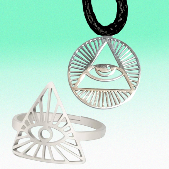 Imagen de 1 Dije Ojo de Dios + Santisima Trinidad 20x20mm Curado o Intensionado Acero Inoxidable Alta Durabilidad en Pulsera o Llavero o Collar+4 Modelos para Escoger -x1