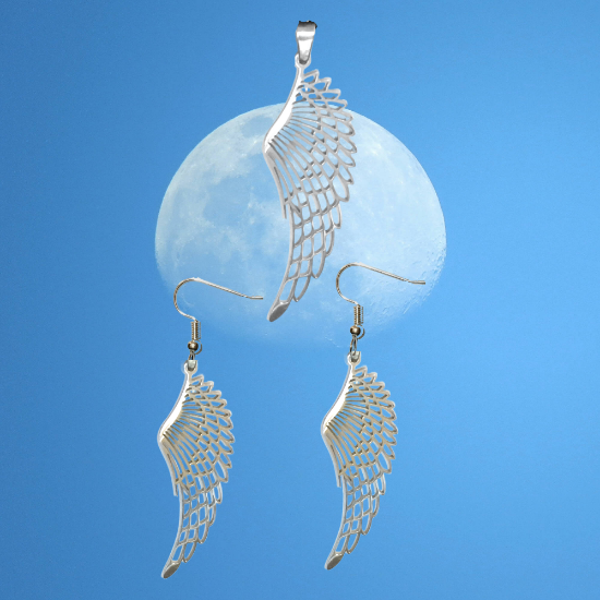 Imagen de Hermosas Alas de Angel Acero Inoxidable en Aretes o Dije-Collar+ de 9 modelos para Escoger x1-alas