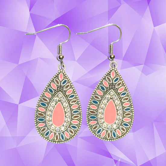 Imagen de Elegantes Dije(s)  en 1 Par Aretes o  en Juego Alta Durabilidad Gota Grande 35x25mm + Incrustaciones Cristal Zirconia Para Toda Ocasion +9 MOdelos a Escoger x1aregg