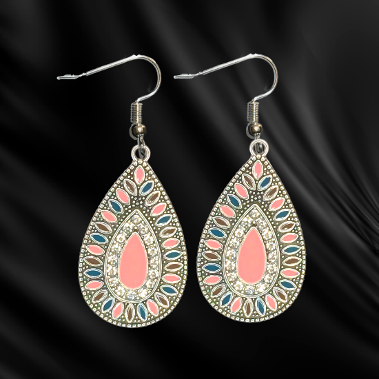 Imagen de Elegantes Dije(s)  en 1 Par Aretes o  en Juego Alta Durabilidad Gota Grande 35x25mm + Incrustaciones Cristal Zirconia Para Toda Ocasion +9 MOdelos a Escoger x1aregg