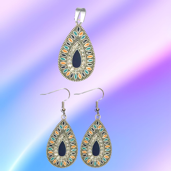 Imagen de Elegantes Dije(s)  en 1 Par Aretes o  en Juego Alta Durabilidad Gota Grande 35x25mm + Incrustaciones Cristal Zirconia Para Toda Ocasion +9 MOdelos a Escoger x1aregg
