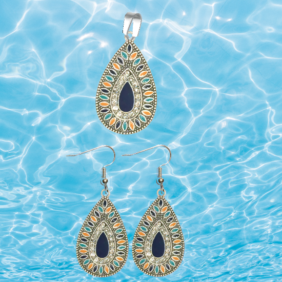 Imagen de Elegantes Dije(s)  en 1 Par Aretes o  en Juego Alta Durabilidad Gota Grande 35x25mm + Incrustaciones Cristal Zirconia Para Toda Ocasion +9 MOdelos a Escoger x1aregg