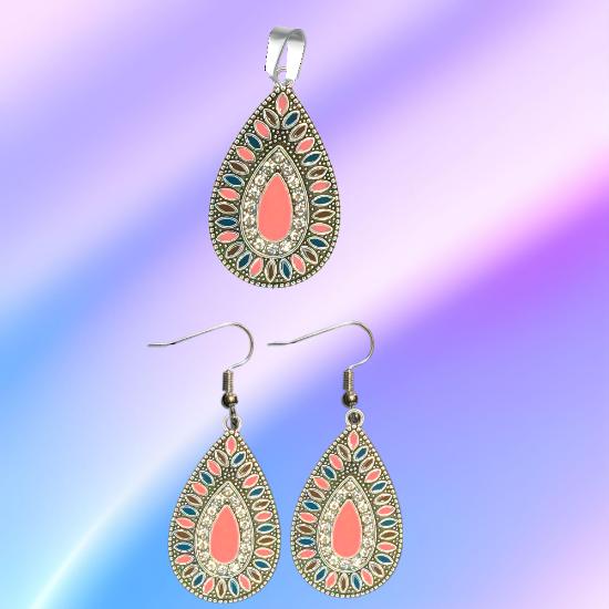 Imagen de Elegantes Dije(s)  en 1 Par Aretes o  en Juego Alta Durabilidad Gota Grande 35x25mm + Incrustaciones Cristal Zirconia Para Toda Ocasion +9 MOdelos a Escoger x1aregg