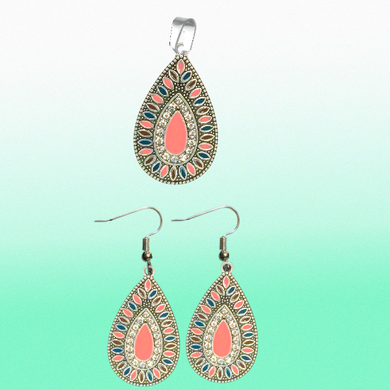 Imagen de Elegantes Dije(s)  en 1 Par Aretes o  en Juego Alta Durabilidad Gota Grande 35x25mm + Incrustaciones Cristal Zirconia Para Toda Ocasion +9 MOdelos a Escoger x1aregg