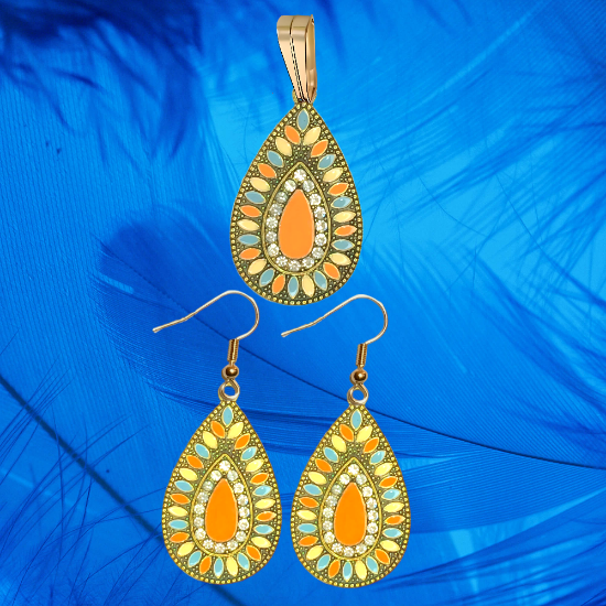 Imagen de Elegantes Dije(s)  en 1 Par Aretes o  en Juego Alta Durabilidad Gota Grande 35x25mm + Incrustaciones Cristal Zirconia Para Toda Ocasion +9 MOdelos a Escoger x1aregg
