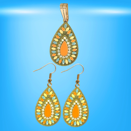 Imagen de Elegantes Dije(s)  en 1 Par Aretes o  en Juego Alta Durabilidad Gota Grande 35x25mm + Incrustaciones Cristal Zirconia Para Toda Ocasion +9 MOdelos a Escoger x1aregg