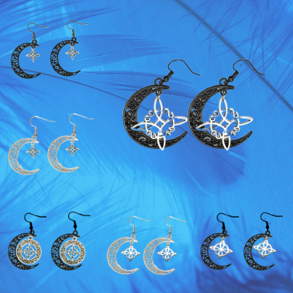 Imagen de 1 Par de Aretes Nudo de bruja  Curado en Luna 2 Colores Para Escoger 41x31 cmm + 12 Modelos para Escoger x1-NB