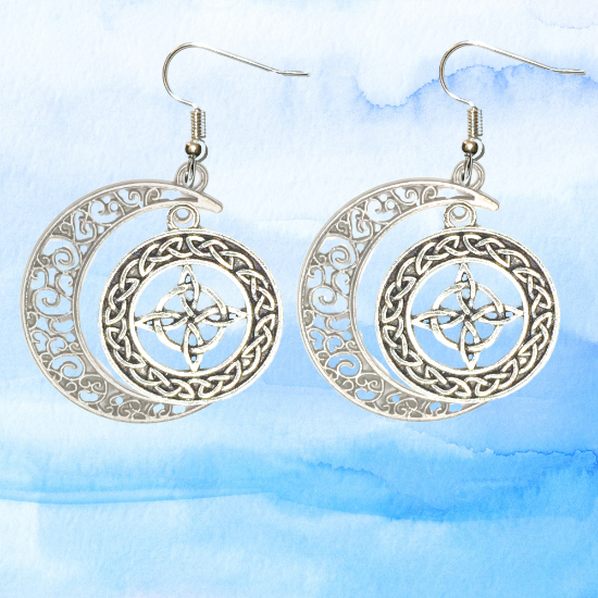 Imagen de 1 Par de Aretes Nudo de bruja  Curado en Luna 2 Colores Para Escoger 41x31 cmm + 12 Modelos para Escoger x1-NB