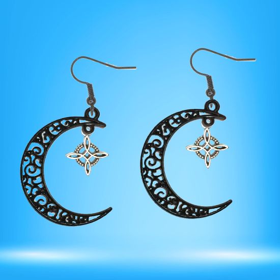 Imagen de 1 Par de Aretes Nudo de bruja  Curado en Luna 2 Colores Para Escoger 41x31 cmm + 12 Modelos para Escoger x1-NB