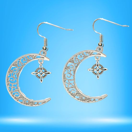 Imagen de 1 Par de Aretes Nudo de bruja  Curado en Luna 2 Colores Para Escoger 41x31 cmm + 12 Modelos para Escoger x1-NB