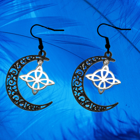 Imagen de 1 Par de Aretes Nudo de bruja  Curado en Luna 2 Colores Para Escoger 41x31 cmm + 12 Modelos para Escoger x1-NB