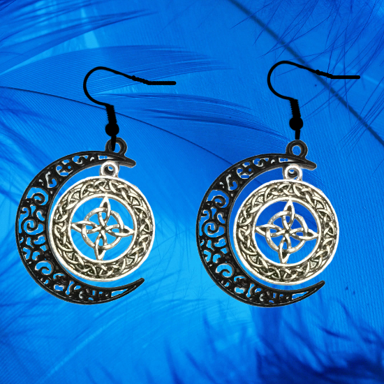 Imagen de 1 Par de Aretes Nudo de bruja  Curado en Luna 2 Colores Para Escoger 41x31 cmm + 12 Modelos para Escoger x1-NB