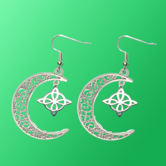 Imagen de 1 Par de Aretes Nudo de bruja  Curado en Luna 2 Colores Para Escoger 41x31 cmm + 12 Modelos para Escoger x1-NB