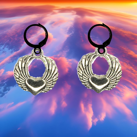 Imagen de Hermosas Alas de angel en 1 Par de Arracaditas Negras o Aretes Negros+ de 10 Modelos para Escoger x1-7