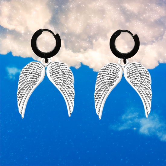 Imagen de Hermosas Alas de angel en 1 Par de Arracadas Negras Verdaderas o Aretes Negros+ de 10 Modelos para Escoger x1-7