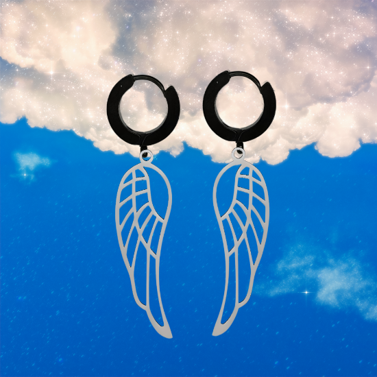 Imagen de Hermosas Alas de angel en 1 Par de Arracadas Negras Verdaderas o Aretes Negros+ de 10 Modelos para Escoger x1-7