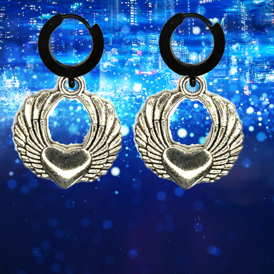 Imagen de Hermosas Alas de angel en 1 Par de Arracadas Negras Verdaderas o Aretes Negros+ de 10 Modelos para Escoger x1-7