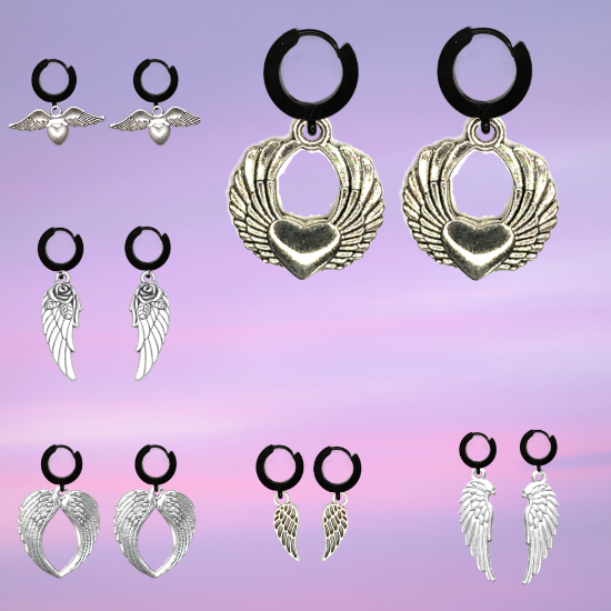 Imagen de Hermosas Alas de angel en 1 Par de Arracadas Negras Verdaderas o Aretes Negros+ de 10 Modelos para Escoger x1-7