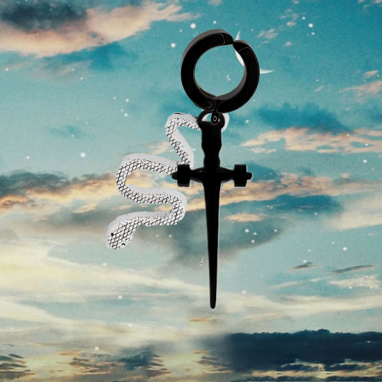 Imagen de Espada Corta+ Serpiente en Arete Negro Falso Acero Inoxidable / Arracada Falsa o Arete Clip+ de 6 Modelos para Escoger x1-8