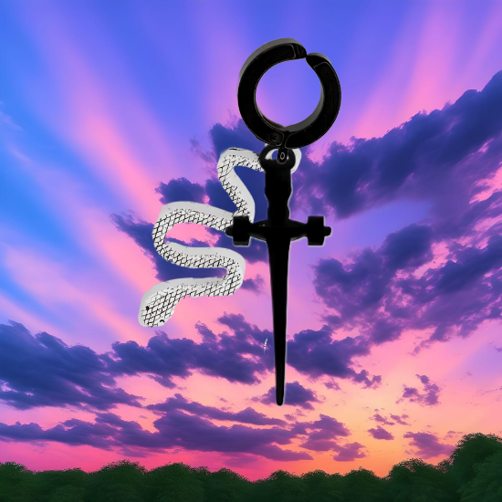 Imagen de Espada Corta+ Serpiente en Arete Negro Falso Acero Inoxidable / Arracada Falsa o Arete Clip+ de 6 Modelos para Escoger x1-8