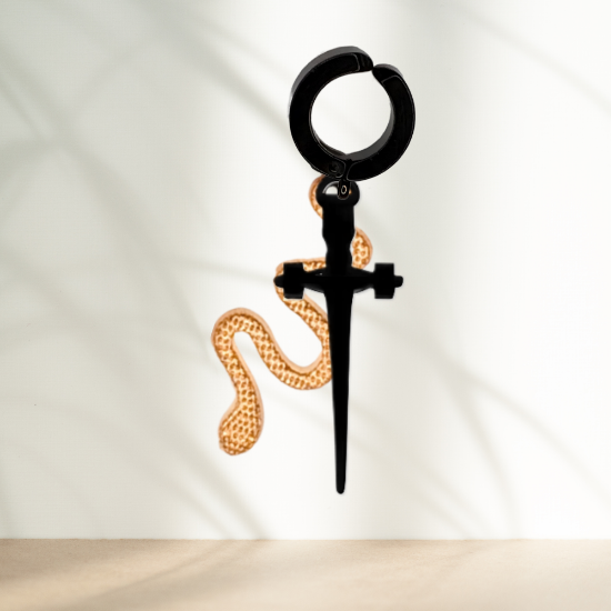Imagen de Espada Corta+ Serpiente en Arete Negro Falso Acero Inoxidable / Arracada Falsa o Arete Clip+ de 6 Modelos para Escoger x1-8
