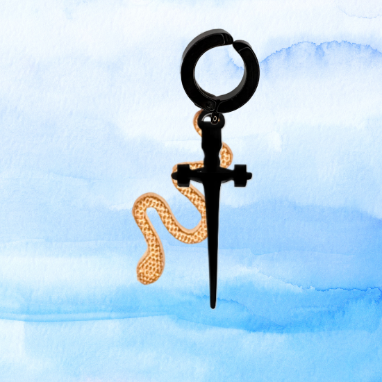 Imagen de Espada Corta+ Serpiente en Arete Negro Falso Acero Inoxidable / Arracada Falsa o Arete Clip+ de 6 Modelos para Escoger x1-8
