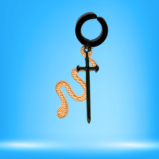 Imagen de Espada Corta+ Serpiente en Arete Negro Falso Acero Inoxidable / Arracada Falsa o Arete Clip+ de 6 Modelos para Escoger x1-8
