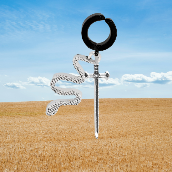 Imagen de Espada Corta+ Serpiente en Arete Negro Falso Acero Inoxidable / Arracada Falsa o Arete Clip+ de 6 Modelos para Escoger x1-8