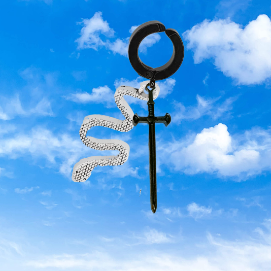 Imagen de Espada Corta+ Serpiente en Arete Negro Falso Acero Inoxidable / Arracada Falsa o Arete Clip+ de 6 Modelos para Escoger x1-8