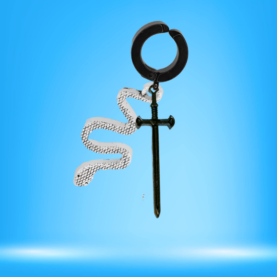 Imagen de Espada Corta+ Serpiente en Arete Negro Falso Acero Inoxidable / Arracada Falsa o Arete Clip+ de 6 Modelos para Escoger x1-8