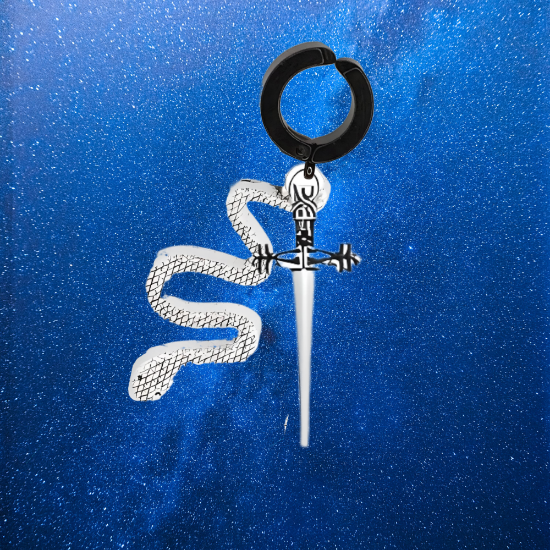 Imagen de Espada Corta+ Serpiente en Arete Negro Falso Acero Inoxidable / Arracada Falsa o Arete Clip+ de 6 Modelos para Escoger x1-8