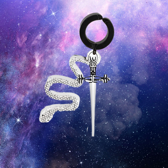 Imagen de Espada Corta+ Serpiente en Arete Negro Falso Acero Inoxidable / Arracada Falsa o Arete Clip+ de 6 Modelos para Escoger x1-8