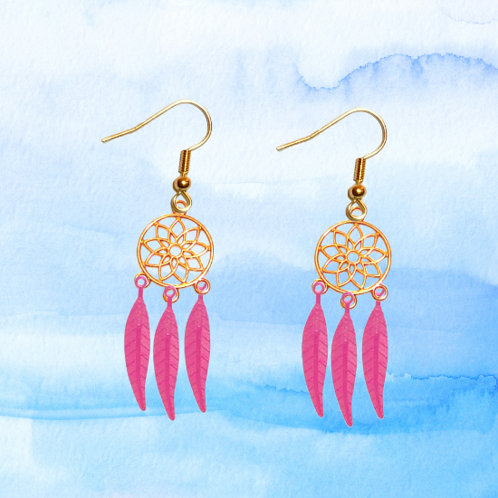 Imagen de + de 10 Modelos y Combinaciones de Colores de 1 Par de Atrapasueños Color DORADO Alta Durabilidad en Aretes Acero Inoxidable para Escoger x1-8