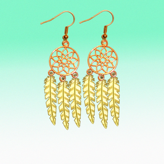 Imagen de + de 10 Modelos y Combinaciones de Colores de 1 Par de Atrapasueños Color DORADO Alta Durabilidad en Aretes Acero Inoxidable para Escoger x1-8