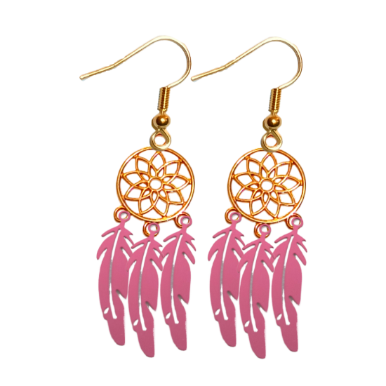 Imagen de + de 10 Modelos y Combinaciones de Colores de 1 Par de Atrapasueños Color DORADO Alta Durabilidad en Aretes Acero Inoxidable para Escoger x1-8