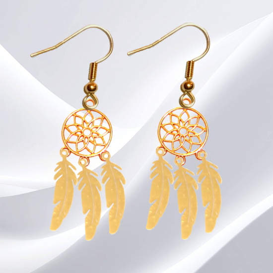 Imagen de + de 10 Modelos y Combinaciones de Colores de 1 Par de Atrapasueños Color DORADO Alta Durabilidad en Aretes Acero Inoxidable para Escoger x1-8