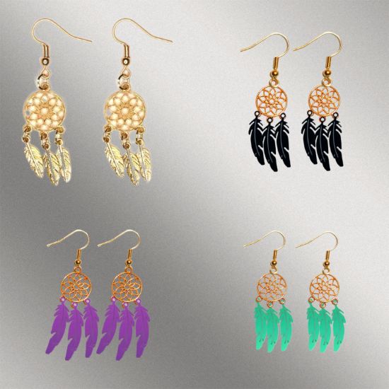 Imagen de + de 10 Modelos y Combinaciones de Colores de 1 Par de Atrapasueños Color DORADO Alta Durabilidad en Aretes Acero Inoxidable para Escoger x1-8