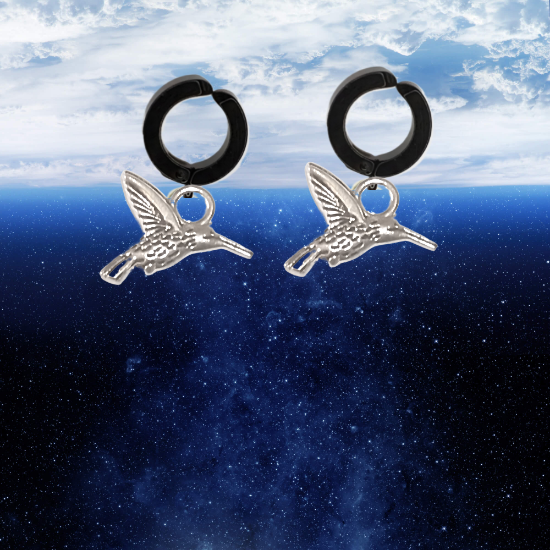 Imagen de 1 Par de Bonitos Colibries en Aretes Negros Falsos o Arracadas Negras Falsas Acero  Alta Durabilidad +5 Modelos y Colores para Escoger X1-9