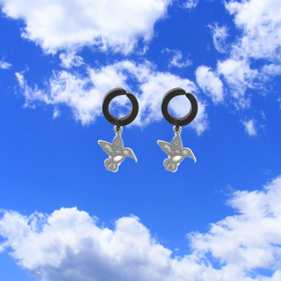 Imagen de 1 Par de Bonitos Colibries en Aretes Negros Falsos o Arracadas Negras Falsas Acero  Alta Durabilidad +5 Modelos y Colores para Escoger X1-9