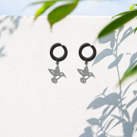 Imagen de 1 Par de Bonitos Colibries en Aretes Negros Falsos o Arracadas Negras Falsas Acero  Alta Durabilidad +5 Modelos y Colores para Escoger X1-9