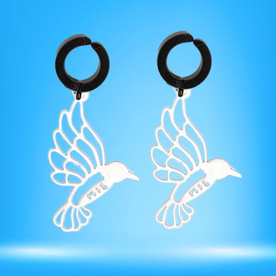 Imagen de 1 Par de Bonitos Colibries en Aretes Negros Falsos o Arracadas Negras Falsas Acero  Alta Durabilidad +5 Modelos y Colores para Escoger X1-9