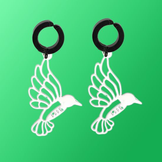 Imagen de 1 Par de Bonitos Colibries en Aretes Negros Falsos o Arracadas Negras Falsas Acero  Alta Durabilidad +5 Modelos y Colores para Escoger X1-9