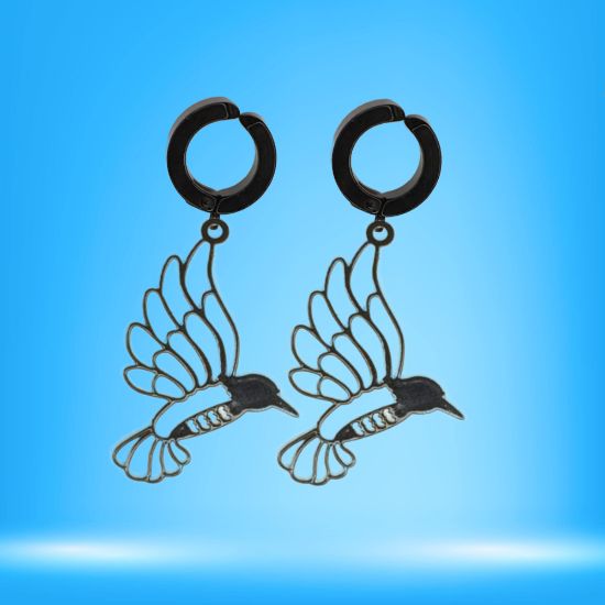 Imagen de 1 Par de Bonitos Colibries en Aretes Negros Falsos o Arracadas Negras Falsas Acero  Alta Durabilidad +5 Modelos y Colores para Escoger X1-9