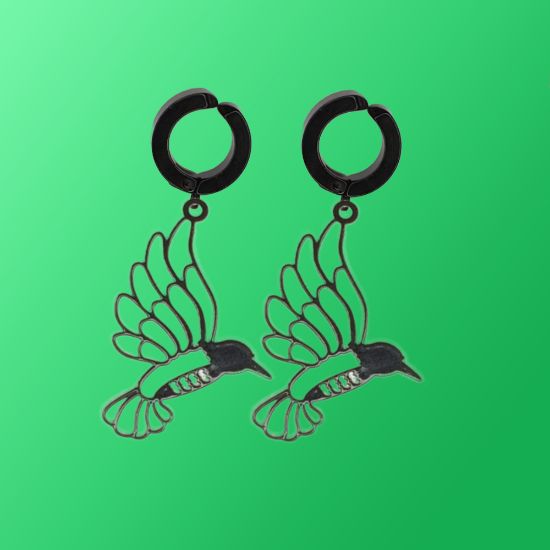 Imagen de 1 Par de Bonitos Colibries en Aretes Negros Falsos o Arracadas Negras Falsas Acero  Alta Durabilidad +5 Modelos y Colores para Escoger X1-9