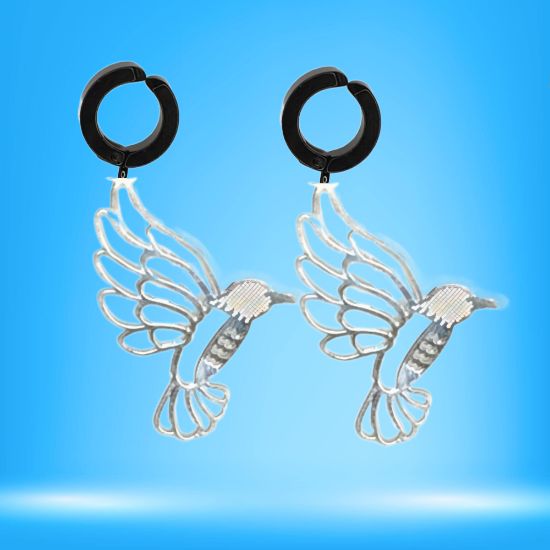 Imagen de 1 Par de Bonitos Colibries en Aretes Negros Falsos o Arracadas Negras Falsas Acero  Alta Durabilidad +5 Modelos y Colores para Escoger X1-9