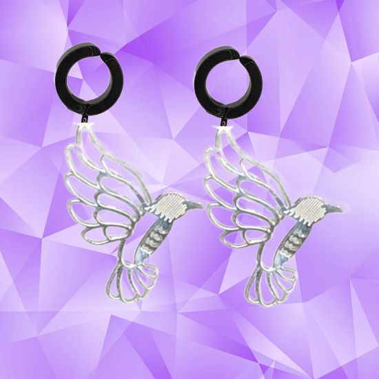 Imagen de 1 Par de Bonitos Colibries en Aretes Negros Falsos o Arracadas Negras Falsas Acero  Alta Durabilidad +5 Modelos y Colores para Escoger X1-9