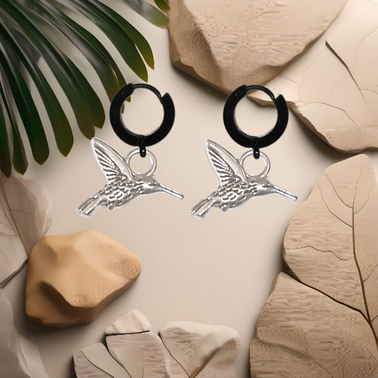 Imagen de 1 Par de Bonitos Colibries en Aretes Negros o Arracadas Negras Verdaderas Acero  Alta Durabilidad +5 Modelos y Colores para Escoger X1-9