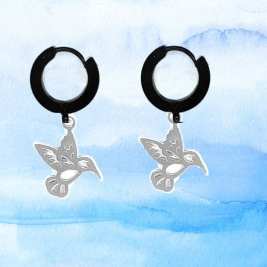 Imagen de 1 Par de Bonitos Colibries en Aretes Negros o Arracadas Negras Verdaderas Acero  Alta Durabilidad +5 Modelos y Colores para Escoger X1-9